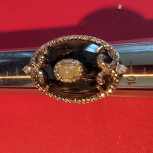 EUC Brown Topaz, Opal and CZ Gold Plated Ring